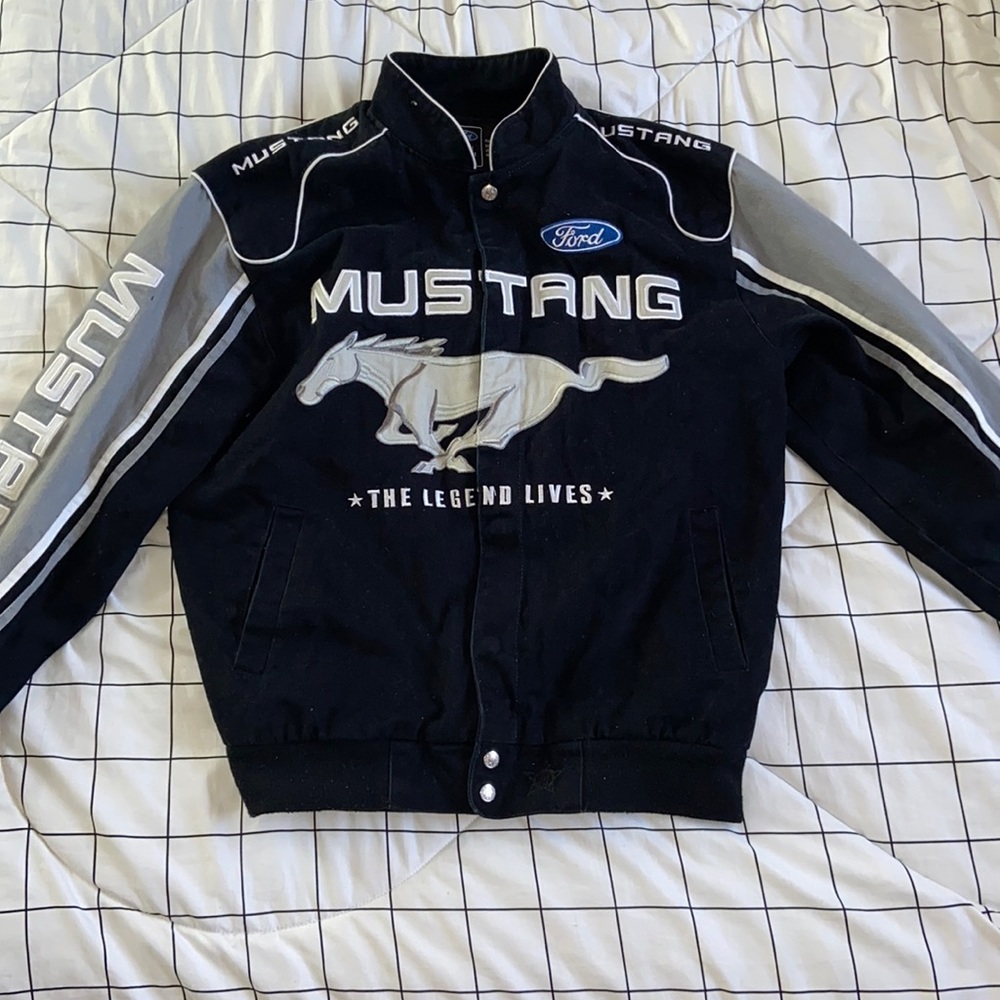 Vintage Mustang Ford Jacket Size M Gray Black Ford 90s Racing Jacket